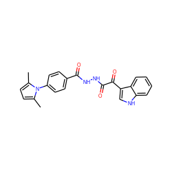 Cc1ccc(C)n1-c1ccc(C(=O)NNC(=O)C(=O)c2c[nH]c3ccccc23)cc1 ZINC000072173570