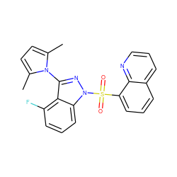 Cc1ccc(C)n1-c1nn(S(=O)(=O)c2cccc3cccnc23)c2cccc(F)c12 ZINC000001029120