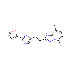 Cc1ccc(C)n2nc(CCc3c[nH]c(-c4ccco4)n3)nc12 ZINC000072315155