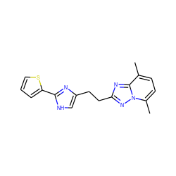 Cc1ccc(C)n2nc(CCc3c[nH]c(-c4cccs4)n3)nc12 ZINC000072315154