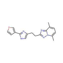 Cc1ccc(C)n2nc(CCc3c[nH]c(-c4ccoc4)n3)nc12 ZINC000072315156