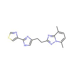 Cc1ccc(C)n2nc(CCc3c[nH]c(-c4cscn4)n3)nc12 ZINC000147852081