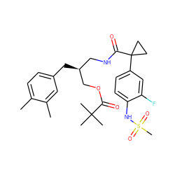 Cc1ccc(C[C@@H](CNC(=O)C2(c3ccc(NS(C)(=O)=O)c(F)c3)CC2)COC(=O)C(C)(C)C)cc1C ZINC000014973296