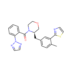 Cc1ccc(C[C@@H]2COCCN2C(=O)c2ccccc2-n2nccn2)cc1-c1nccs1 ZINC000222115809