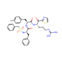 Cc1ccc(C[C@H](NC(=O)[C@@H](Cc2ccccc2)NS(=O)(=O)Cc2ccccc2)C(=O)N[C@@H](CCCN=C(N)N)C(=O)c2nccs2)cc1 ZINC000027325917