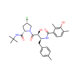 Cc1ccc(C[C@H](NC(=O)c2ccc(C)c(O)c2C)[C@H](O)C(=O)N2C[C@@H](Cl)C[C@H]2C(=O)NC(C)(C)C)cc1 ZINC000014944423