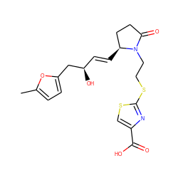 Cc1ccc(C[C@H](O)/C=C/[C@H]2CCC(=O)N2CCSc2nc(C(=O)O)cs2)o1 ZINC000073222951