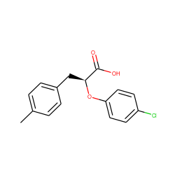 Cc1ccc(C[C@H](Oc2ccc(Cl)cc2)C(=O)O)cc1 ZINC000040834711