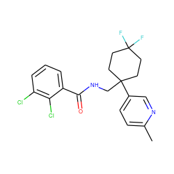 Cc1ccc(C2(CNC(=O)c3cccc(Cl)c3Cl)CCC(F)(F)CC2)cn1 ZINC000473199087