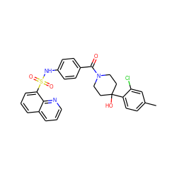 Cc1ccc(C2(O)CCN(C(=O)c3ccc(NS(=O)(=O)c4cccc5cccnc45)cc3)CC2)c(Cl)c1 ZINC000220643559