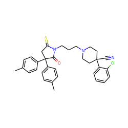 Cc1ccc(C2(c3ccc(C)cc3)CC(=S)N(CCCN3CCC(C#N)(c4ccccc4Cl)CC3)C2=O)cc1 ZINC000026146879