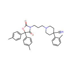 Cc1ccc(C2(c3ccc(C)cc3)OC(=O)N(CCCN3CCC(C#N)(c4ccccc4C)CC3)C2=O)cc1 ZINC000029570910