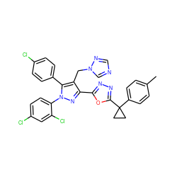 Cc1ccc(C2(c3nnc(-c4nn(-c5ccc(Cl)cc5Cl)c(-c5ccc(Cl)cc5)c4Cn4cncn4)o3)CC2)cc1 ZINC000044406669