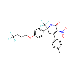 Cc1ccc(C2=C([N+](=O)[O-])C(=O)N[C@@](c3ccc(OCCCC(F)(F)F)cc3)(C(F)(F)F)C2)cc1 ZINC000223912124