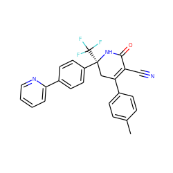 Cc1ccc(C2=C(C#N)C(=O)N[C@@](c3ccc(-c4ccccn4)cc3)(C(F)(F)F)C2)cc1 ZINC001772593032