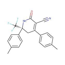 Cc1ccc(C2=C(C#N)C(=O)N[C@@](c3ccc(C)cc3)(C(F)(F)F)C2)cc1 ZINC001772613890