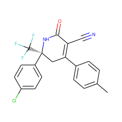 Cc1ccc(C2=C(C#N)C(=O)N[C@@](c3ccc(Cl)cc3)(C(F)(F)F)C2)cc1 ZINC001772635330