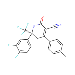 Cc1ccc(C2=C(C#N)C(=O)N[C@@](c3ccc(F)c(F)c3)(C(F)(F)F)C2)cc1 ZINC001772637504