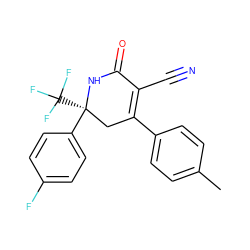 Cc1ccc(C2=C(C#N)C(=O)N[C@@](c3ccc(F)cc3)(C(F)(F)F)C2)cc1 ZINC001772606191