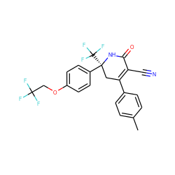 Cc1ccc(C2=C(C#N)C(=O)N[C@@](c3ccc(OCC(F)(F)F)cc3)(C(F)(F)F)C2)cc1 ZINC001772644152