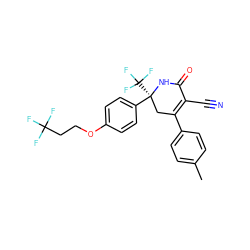 Cc1ccc(C2=C(C#N)C(=O)N[C@@](c3ccc(OCCC(F)(F)F)cc3)(C(F)(F)F)C2)cc1 ZINC000206032861