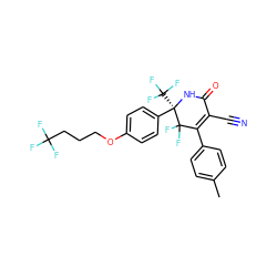 Cc1ccc(C2=C(C#N)C(=O)N[C@@](c3ccc(OCCCC(F)(F)F)cc3)(C(F)(F)F)C2(F)F)cc1 ZINC001772629444