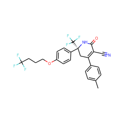 Cc1ccc(C2=C(C#N)C(=O)N[C@@](c3ccc(OCCCC(F)(F)F)cc3)(C(F)(F)F)C2)cc1 ZINC000206032835