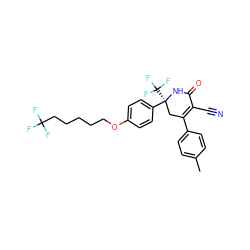 Cc1ccc(C2=C(C#N)C(=O)N[C@@](c3ccc(OCCCCCC(F)(F)F)cc3)(C(F)(F)F)C2)cc1 ZINC000206000405