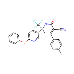 Cc1ccc(C2=C(C#N)C(=O)N[C@@](c3ccc(Oc4ccccc4)nc3)(C(F)(F)F)C2)cc1 ZINC001772615230