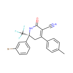 Cc1ccc(C2=C(C#N)C(=O)N[C@@](c3cccc(Br)c3)(C(F)(F)F)C2)cc1 ZINC001772617707