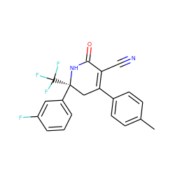 Cc1ccc(C2=C(C#N)C(=O)N[C@@](c3cccc(F)c3)(C(F)(F)F)C2)cc1 ZINC001772640145