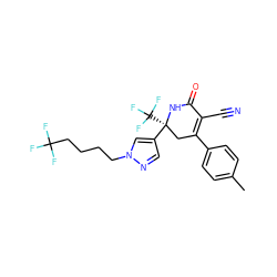 Cc1ccc(C2=C(C#N)C(=O)N[C@@](c3cnn(CCCCC(F)(F)F)c3)(C(F)(F)F)C2)cc1 ZINC001772635888