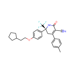 Cc1ccc(C2=C(C#N)C(=O)N[C@](c3ccc(OCCC4CCCC4)cc3)(C(F)(F)F)C2)cc1 ZINC001772609704