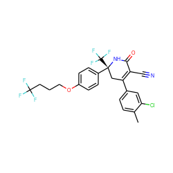 Cc1ccc(C2=C(C#N)C(=O)N[C@](c3ccc(OCCCC(F)(F)F)cc3)(C(F)(F)F)C2)cc1Cl ZINC001772599583