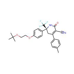 Cc1ccc(C2=C(C#N)C(=O)N[C@](c3ccc(OCCOC(C)(C)C)cc3)(C(F)(F)F)C2)cc1 ZINC001772647878