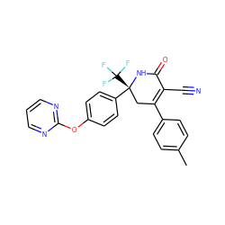 Cc1ccc(C2=C(C#N)C(=O)N[C@](c3ccc(Oc4ncccn4)cc3)(C(F)(F)F)C2)cc1 ZINC001772576252