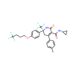 Cc1ccc(C2=C(C(=O)NC3CC3)C(=O)N[C@@](c3ccc(OCCCC(F)(F)F)cc3)(C(F)(F)F)C2)cc1 ZINC000206000326