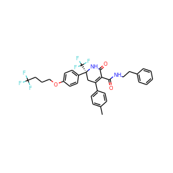 Cc1ccc(C2=C(C(=O)NCCc3ccccc3)C(=O)N[C@@](c3ccc(OCCCC(F)(F)F)cc3)(C(F)(F)F)C2)cc1 ZINC001772598363