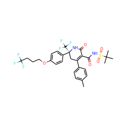 Cc1ccc(C2=C(C(=O)NS(=O)(=O)C(C)(C)C)C(=O)N[C@@](c3ccc(OCCCC(F)(F)F)cc3)(C(F)(F)F)C2)cc1 ZINC001772633721