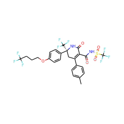 Cc1ccc(C2=C(C(=O)NS(=O)(=O)C(F)(F)F)C(=O)N[C@@](c3ccc(OCCCC(F)(F)F)cc3)(C(F)(F)F)C2)cc1 ZINC000221929173