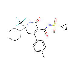 Cc1ccc(C2=C(C(=O)NS(=O)(=O)C3CC3)C(=O)N[C@@](C3CCCCC3)(C(F)(F)F)C2)cc1 ZINC001772654831