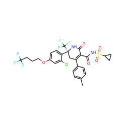 Cc1ccc(C2=C(C(=O)NS(=O)(=O)C3CC3)C(=O)N[C@@](c3ccc(OCCCC(F)(F)F)cc3Cl)(C(F)(F)F)C2)cc1 ZINC001772636625