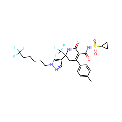 Cc1ccc(C2=C(C(=O)NS(=O)(=O)C3CC3)C(=O)N[C@@](c3cnn(CCCCCC(F)(F)F)c3)(C(F)(F)F)C2)cc1 ZINC001772602027