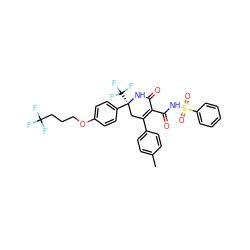 Cc1ccc(C2=C(C(=O)NS(=O)(=O)c3ccccc3)C(=O)N[C@@](c3ccc(OCCCC(F)(F)F)cc3)(C(F)(F)F)C2)cc1 ZINC000221929081