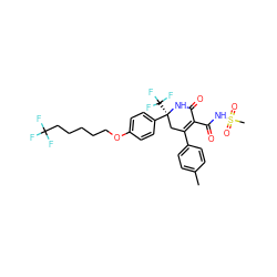 Cc1ccc(C2=C(C(=O)NS(C)(=O)=O)C(=O)N[C@@](c3ccc(OCCCCCC(F)(F)F)cc3)(C(F)(F)F)C2)cc1 ZINC001772569698