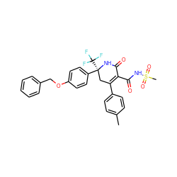 Cc1ccc(C2=C(C(=O)NS(C)(=O)=O)C(=O)N[C@@](c3ccc(OCc4ccccc4)cc3)(C(F)(F)F)C2)cc1 ZINC000221915287