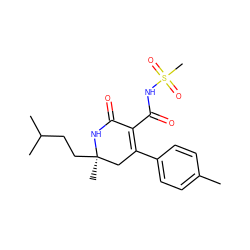 Cc1ccc(C2=C(C(=O)NS(C)(=O)=O)C(=O)N[C@](C)(CCC(C)C)C2)cc1 ZINC001772627596