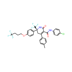 Cc1ccc(C2=C(C(=O)Nc3ccc(Cl)cc3)C(=O)N[C@](c3ccc(OCCCC(F)(F)F)cc3)(C(F)(F)F)C2)cc1 ZINC001772633690