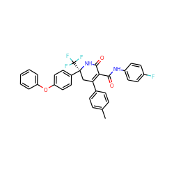 Cc1ccc(C2=C(C(=O)Nc3ccc(F)cc3)C(=O)N[C@@](c3ccc(Oc4ccccc4)cc3)(C(F)(F)F)C2)cc1 ZINC001772575081