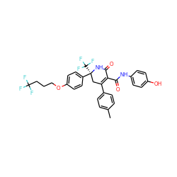 Cc1ccc(C2=C(C(=O)Nc3ccc(O)cc3)C(=O)N[C@@](c3ccc(OCCCC(F)(F)F)cc3)(C(F)(F)F)C2)cc1 ZINC000206031183